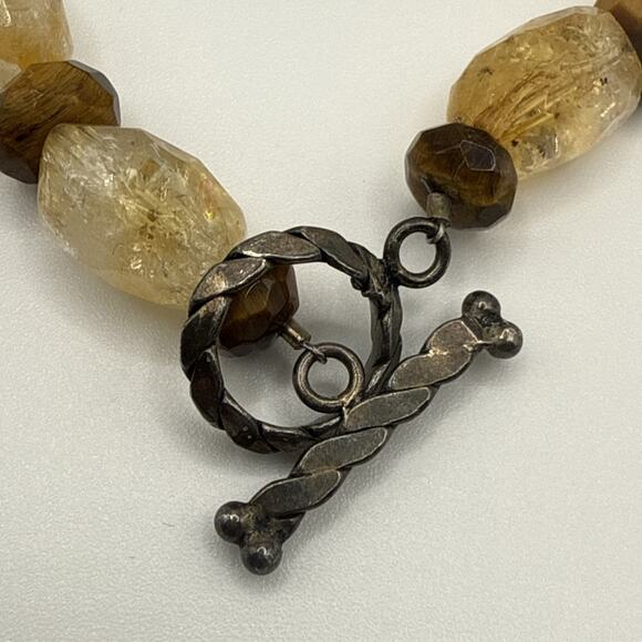 Silpada Gemstone Bracelet Sterling Silver Turquoise Quartz Tigers Eye 6.5” - Picture 5 of 7